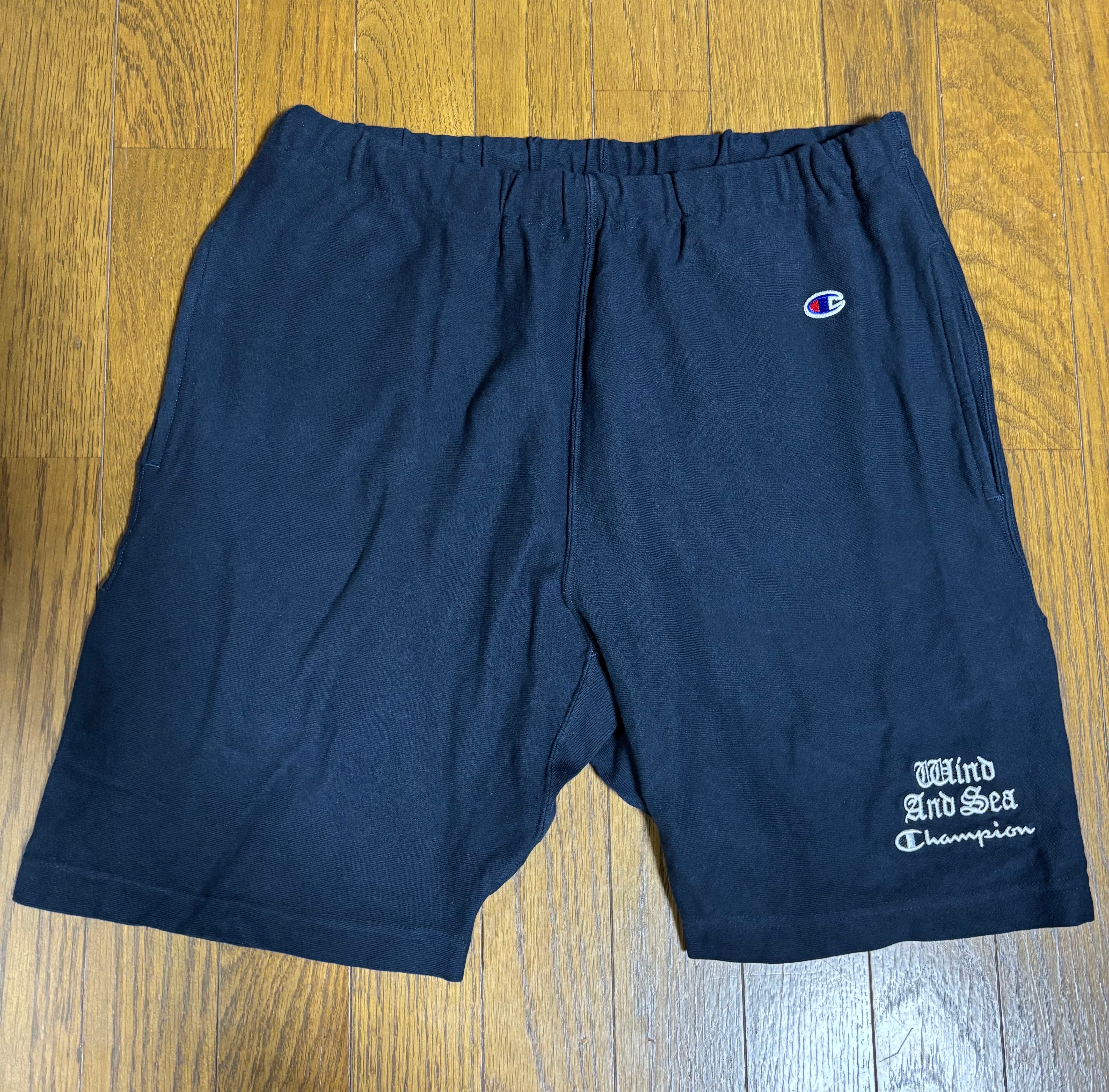 WIND AND SEA × Champion リバースウィーブ ショーツM黒 B (目立った傷や汚れなし)】WIND AND SEA × Champion リバースウィーブ