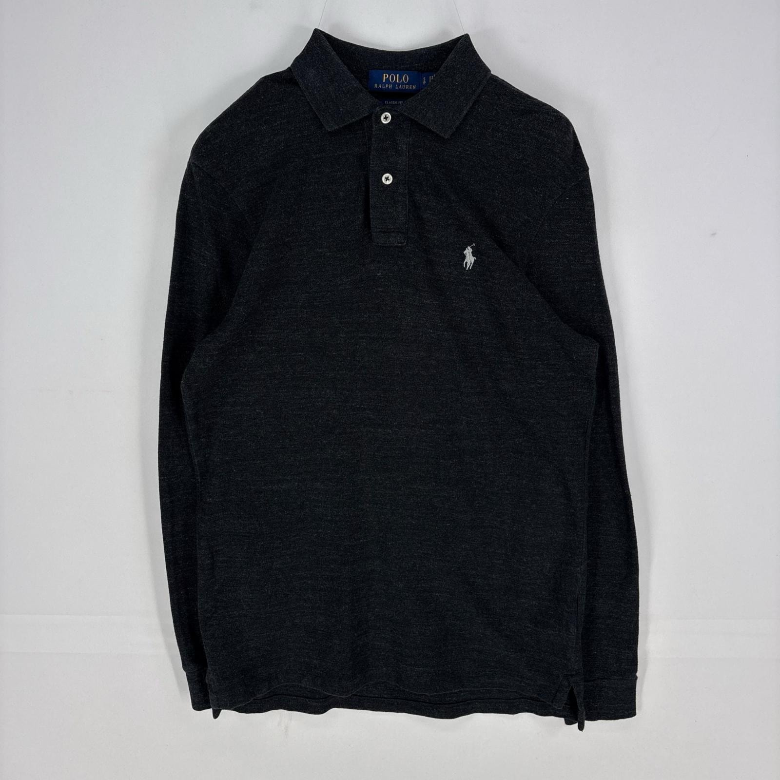 古着 ポロ・ラルフローレン POLO RALPH LAUREN 長袖シャツ 刺繍ロゴ ポロシャツ ワンポイント S  グレー系 メンズ