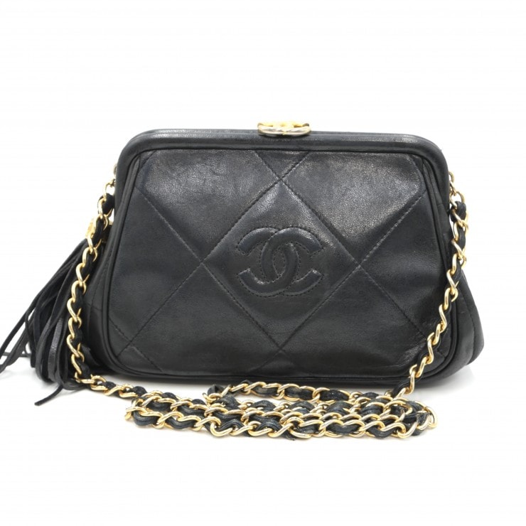 CHANEL(シャネル)マトラッセ ヴィンテージ チェーンショルダーバッグ ブラック ラムスキン ココマーク ゴールド金具 タッセル レディース 斜め掛け イタリア製【中古】
