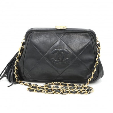 CHANEL(シャネル)マトラッセ ヴィンテージ チェーンショルダーバッグ ブラック ラムスキン ココマーク ゴールド金具 タッセル レディース 斜め掛け イタリア製【中古】