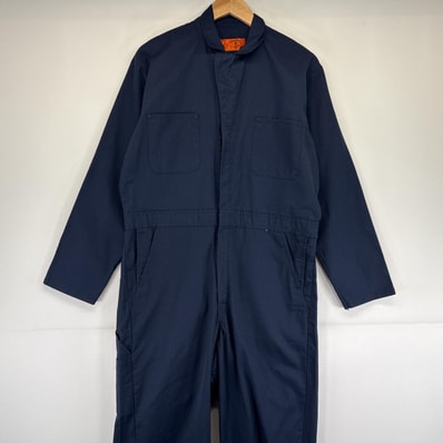古着 レッドキャップ RED KAP 長袖つなぎ オールインワン ワーク 作業着 無地 胸ポケット ジップアップ 42RG ネイビー メンズ
