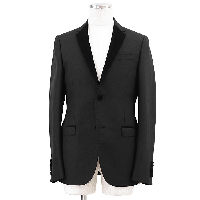 美品 グッチ ドレス テーラード ベロアラペル ジャケット メンズ ブラック 46R GUCCI