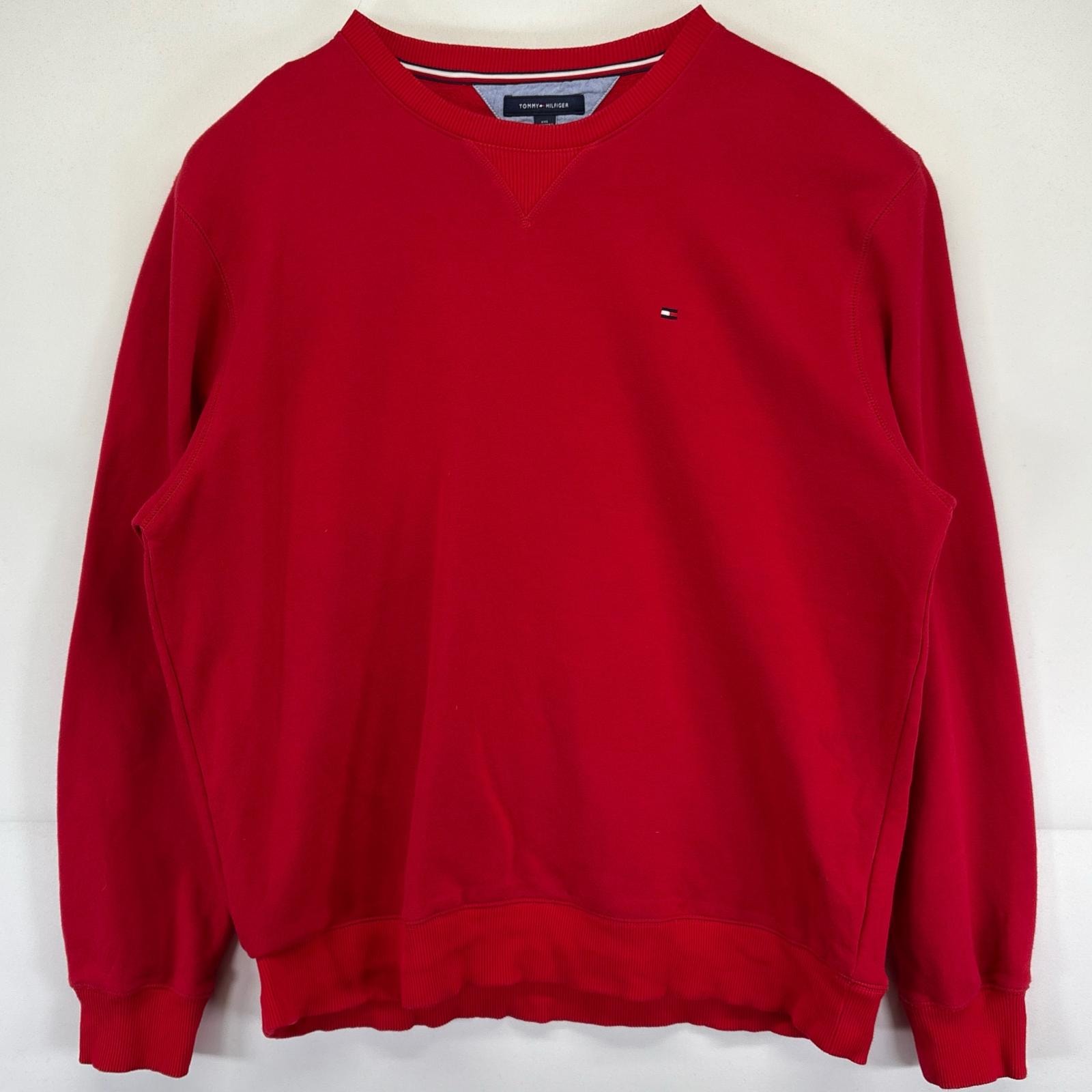 古着 トミーヒルフィガー TOMMY HILFIGER スウェット 大きいサイズ トレーナー ワンポイントロゴ クルーネック 2XL  レッド メンズ