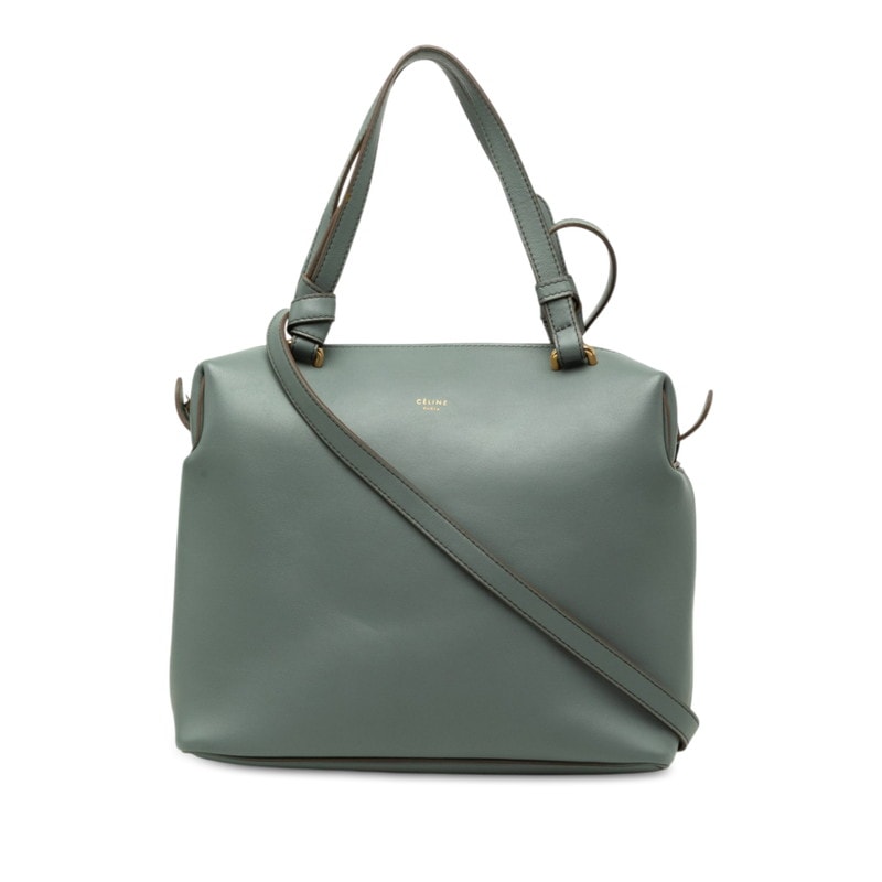 セリーヌ スモール ソフトキューブ 斜め掛け ショルダーバッグ 2WAY ハンドバッグ ブルーグレー レザー レディース CELINE 【中古】