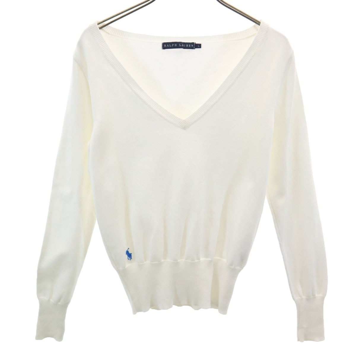 RALPH LAUREN ラルフローレン 長袖 Vネック カットソー L ホワイト系 ニット