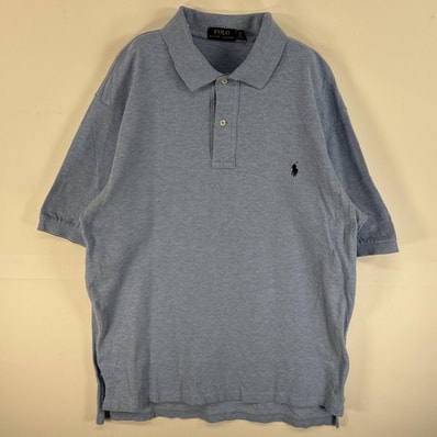 古着 ポロ・ラルフローレン POLO RALPH LAUREN 鹿の子 半袖 ポロシャツ ワンポイント ロゴ 刺繍 大きいサイズ 2ボタン LT 水色系 無地 メンズ