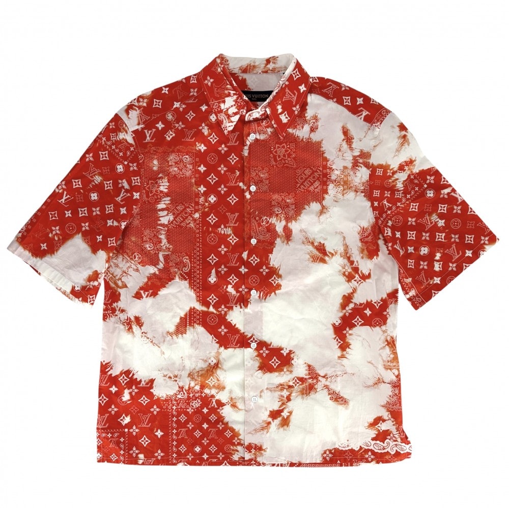 LOUIS VUITTON ルイヴィトン 半袖シャツ モノグラムバンダナ ペイズリー トップス アパレル 服 XL オレンジ ホワイト 白 コットン    メンズ 春 夏【中古品】
