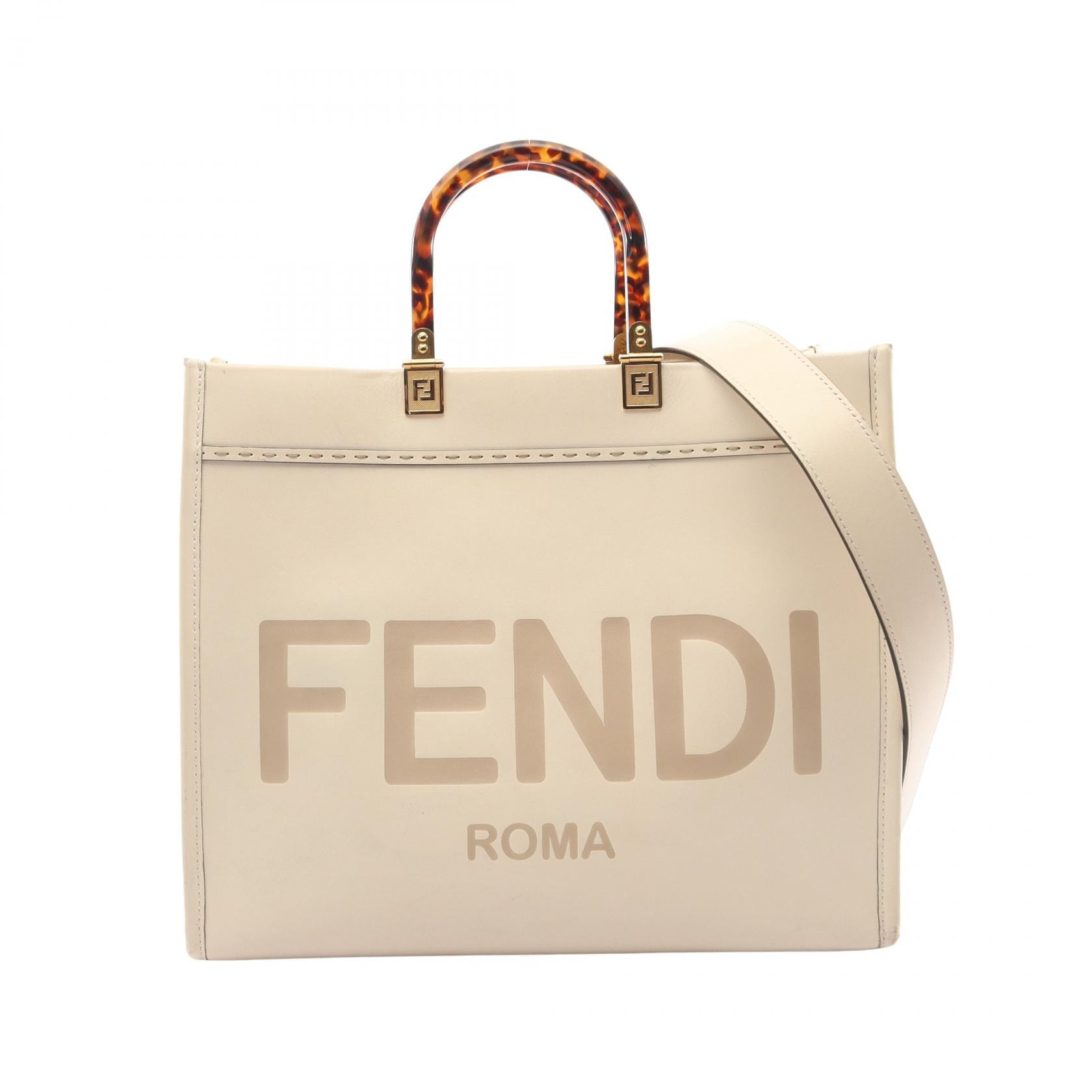 フェンディ FENDI SUNSHINE MEDIUM サンシャイン ミディアム 2WAY トートバッグ バッグ レザー レディース アイボリー系 / グレー系 8BH386 【中古】