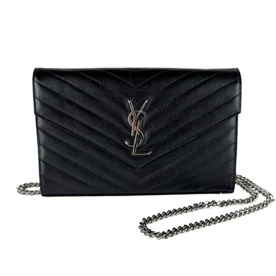 サンローラン SAINT LAURENT チェーンウォレット カサンドラ クラシック レザー ブラック レディース 377828【中古】 z10145