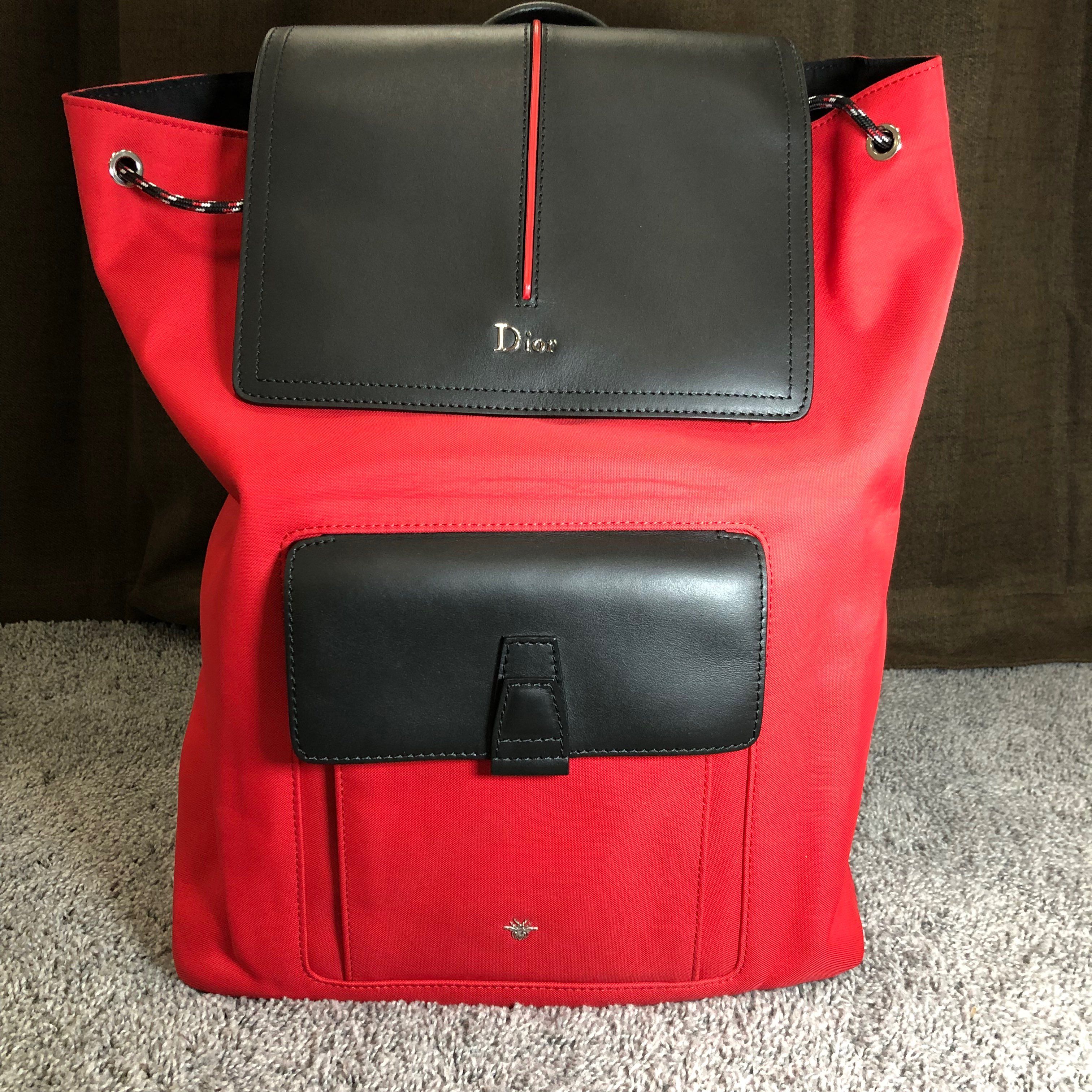 DIOR Motion Leather-trimmed Canvas Backpack "Red"