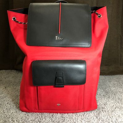 DIOR Motion Leather-trimmed Canvas Backpack "Red"