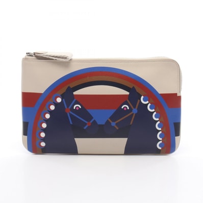 エルメス HERMES カレ ポケット ロング レインボーラブ ベトン ポーチ バッグ レザー ヴォースイフト ベトン Y刻印(2020年製造) レディース ベージュ系 / マルチカラー 【中古】