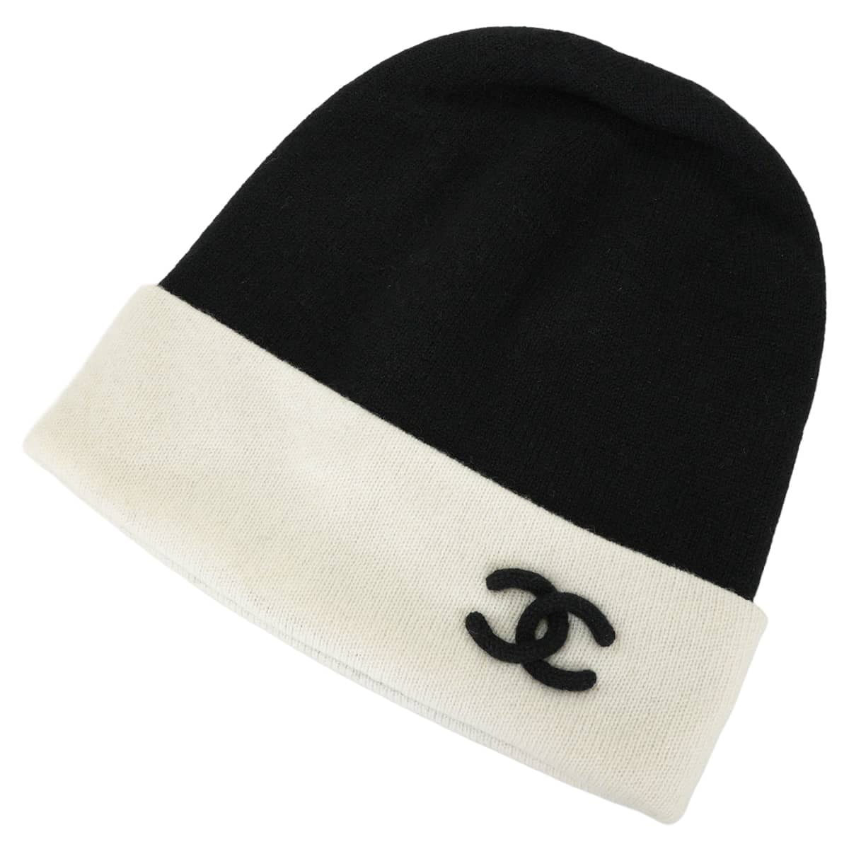 2022年秋冬 CHANEL シャネル ニットキャップ ココマーク バイカラー 黒 (ブラック)/白 (ホワイト) カシミヤ 新品未使用