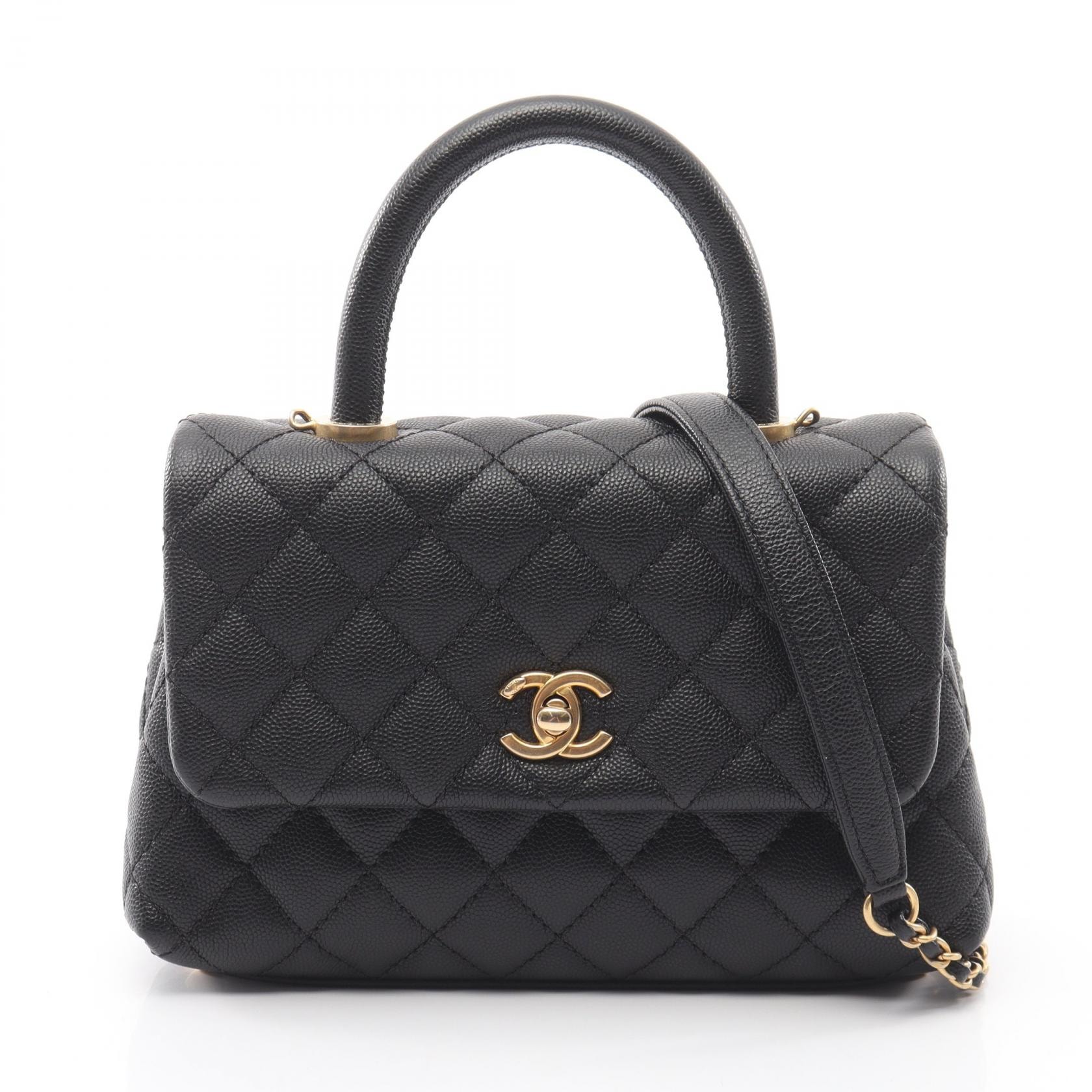 シャネル CHANEL ココハンドル フラップ マトラッセ 2WAY ハンドバッグ バッグ キャビアスキン(グレインドカーフ) レディース ブラック系 A92990 【中古】