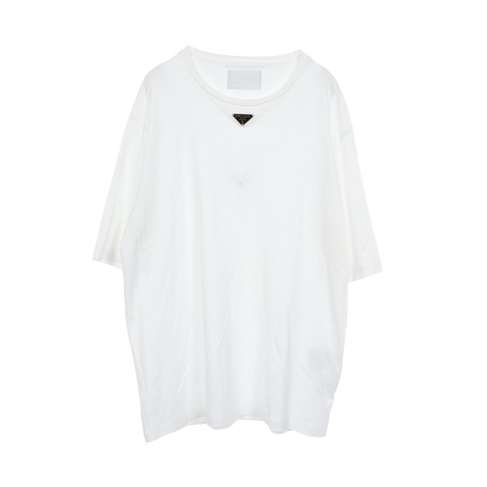 プラダ PRADA トライアングルロゴ 半袖Tシャツ 衣料品 トップス コットン メンズ ホワイト系 【中古】