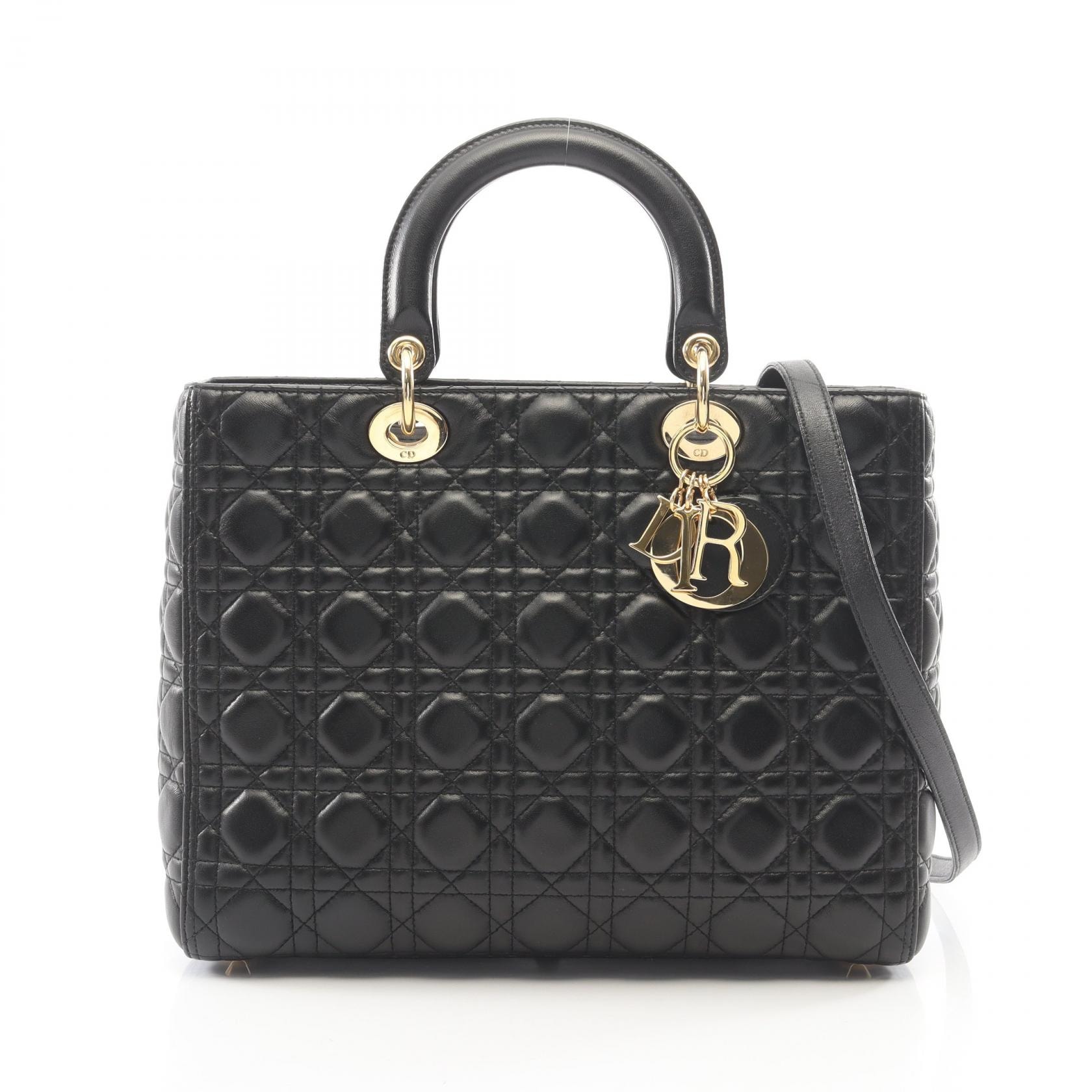 ディオール Dior レディディオール ラージ カナージュ 2WAY ハンドバッグ バッグ レザー レディース ブラック系 【中古】