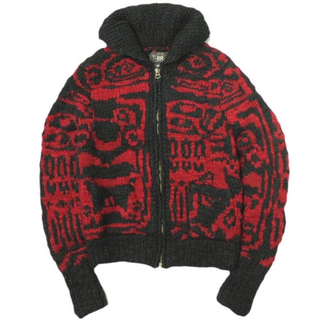 RRL ダブルアールエル HAND KNIT NATIVE SHAWL COLLAR CARDIGAN ハンドニット ネイティブショールカラーカーディガン 782567487001 XS RED/BLACK Double RL ジップアップ カウチン トップス