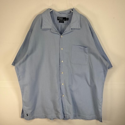 古着 90's/90年代 ポロバイラルフローレン Polo by Ralph Lauren 半袖シャツ ロゴ 刺繍 CALDWELL オープンカラー 14041 水色 無地 メンズ