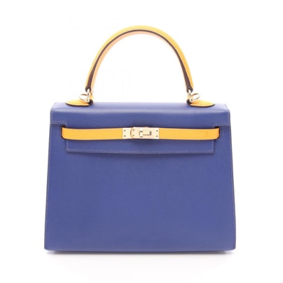 エルメス HERMES ケリー25 外縫い 2WAY ハンドバッグ バッグ レザー カーフ(牛革) ヴォーエプソン ヴォーエプソン ブルーエレクトリック A刻印(2017年製造) レディース ブルー系 / オレンジ系 【中古】