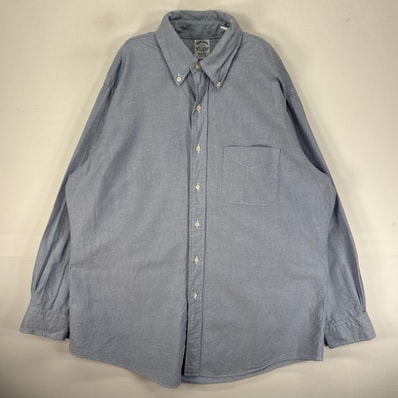 古着 ブルックスブラザーズ Brooks Brothers 長袖シャツ ボタンダウン 胸ポケット XL ブルー系 無地 メンズ