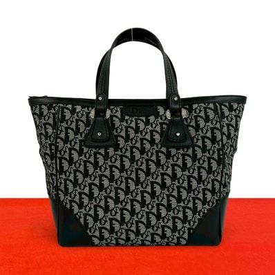 Christian Dior ディオール トロッター 柄 キャンバス レザー トートバッグ ブラック
47273