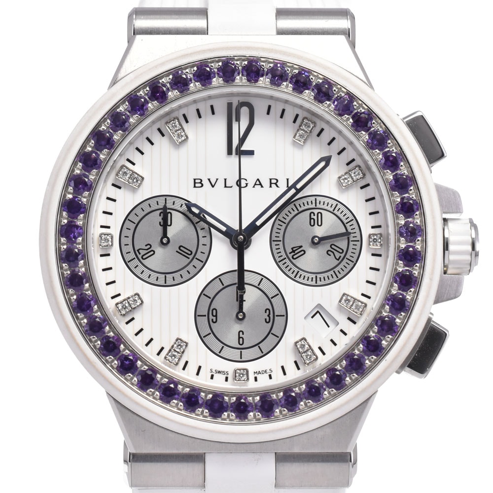 ブルガリ BVLGARI DG40SCH ディアゴノ 19Pダイヤモンド アメジストベゼル 自動巻き メンズ 美品 内箱・保証書付き 腕時計 I#148121