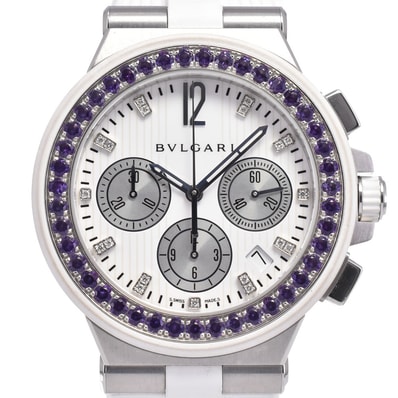 ブルガリ BVLGARI DG40SCH ディアゴノ 19Pダイヤモンド アメジストベゼル 自動巻き メンズ 美品 内箱・保証書付き 腕時計 I#148121