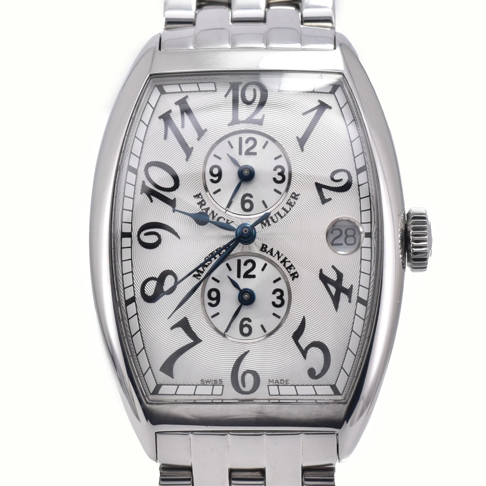 フランクミュラー FRANCK MULLER 6850MB マスターバンカー 3タイムゾーン デイト シルバー 自動巻き メンズ 美品 腕時計 K#148063