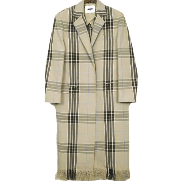 MSGM エムエスジーエム 24SS イタリア製 テクノチェックフリンジチェスターコート 3642MDC01A / 247306 40 ベージュ アウター g24316