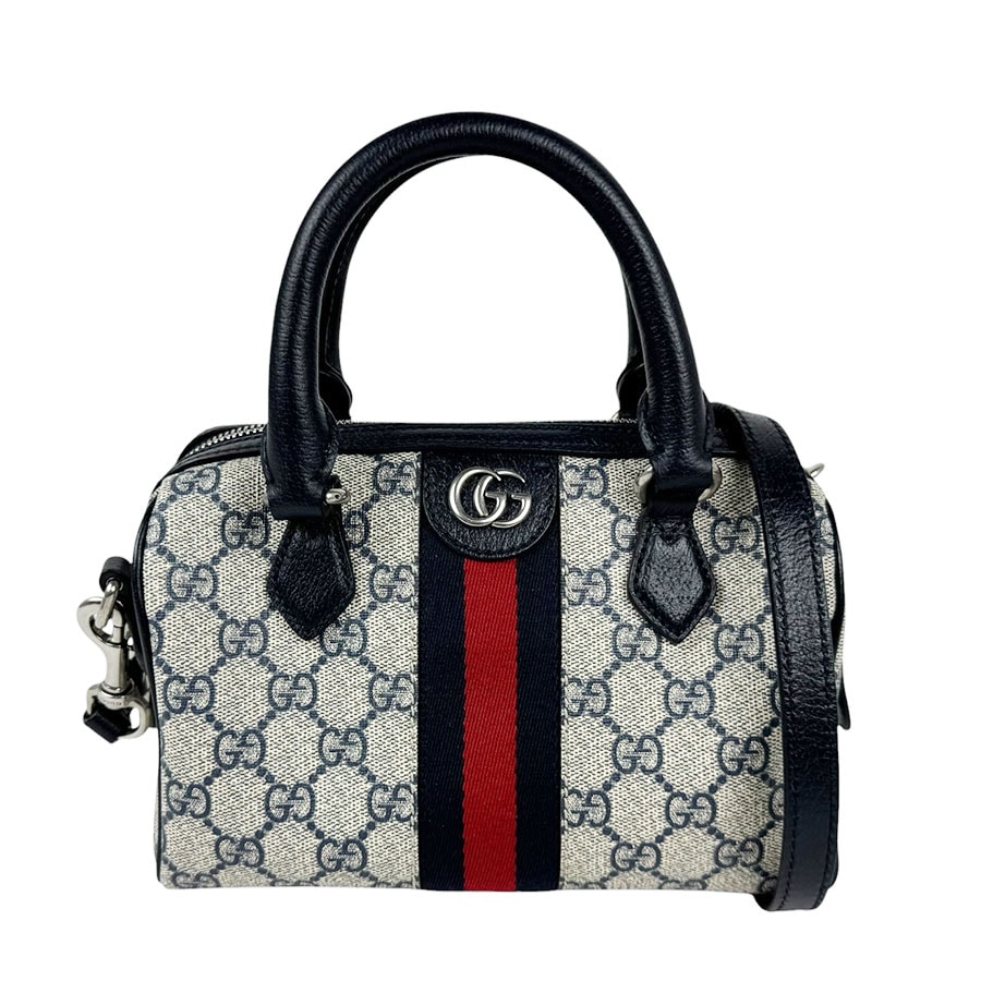 グッチ GUCCI ハンドバッグ ショルダーバッグ オフィディア スモール GGスプリームキャンバス ネイビー シルバー レディース【中古】 z11207