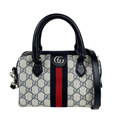 グッチ GUCCI ハンドバッグ ショルダーバッグ オフィディア スモール GGスプリームキャンバス ネイビー シルバー レディース【中古】 z11207