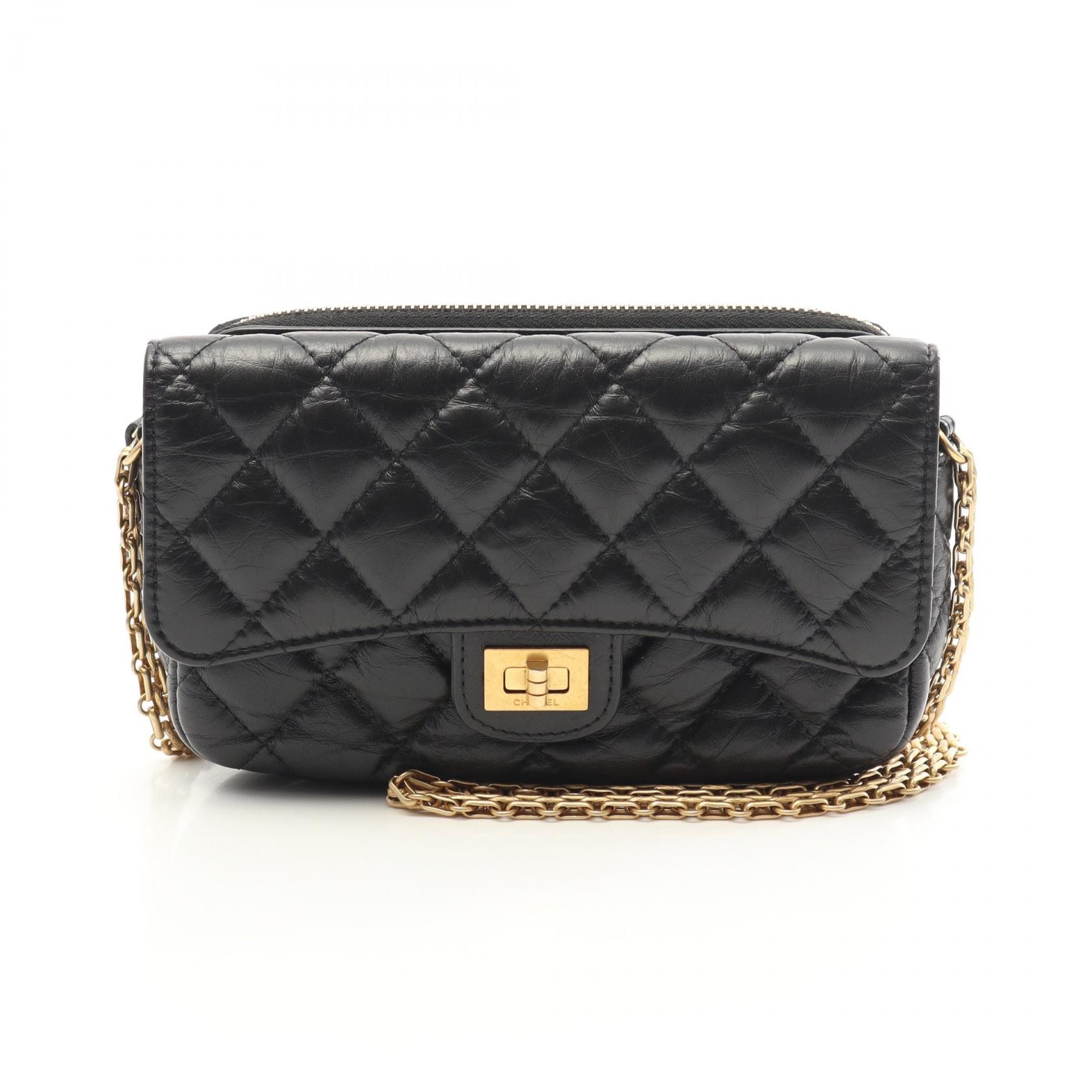 シャネル CHANEL 2.55 マトラッセ ショルダーバッグ バッグ カーフ(牛革) レディース ブラック系 AP2215 【中古】
