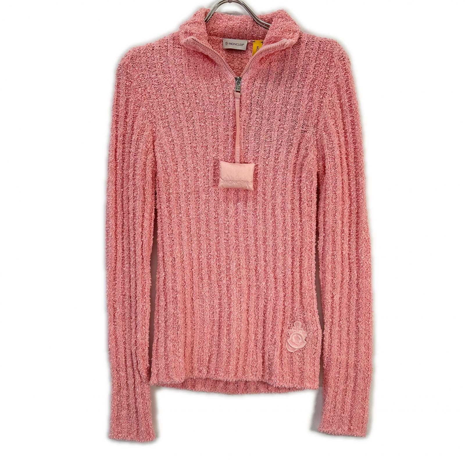 モンクレール 【GENIUS】×JW ANDERSON 22AW CICLSTA TORICOT ピンク ウール混 コラボロゴ ハーフジップパイルリブニットプルオーバー S