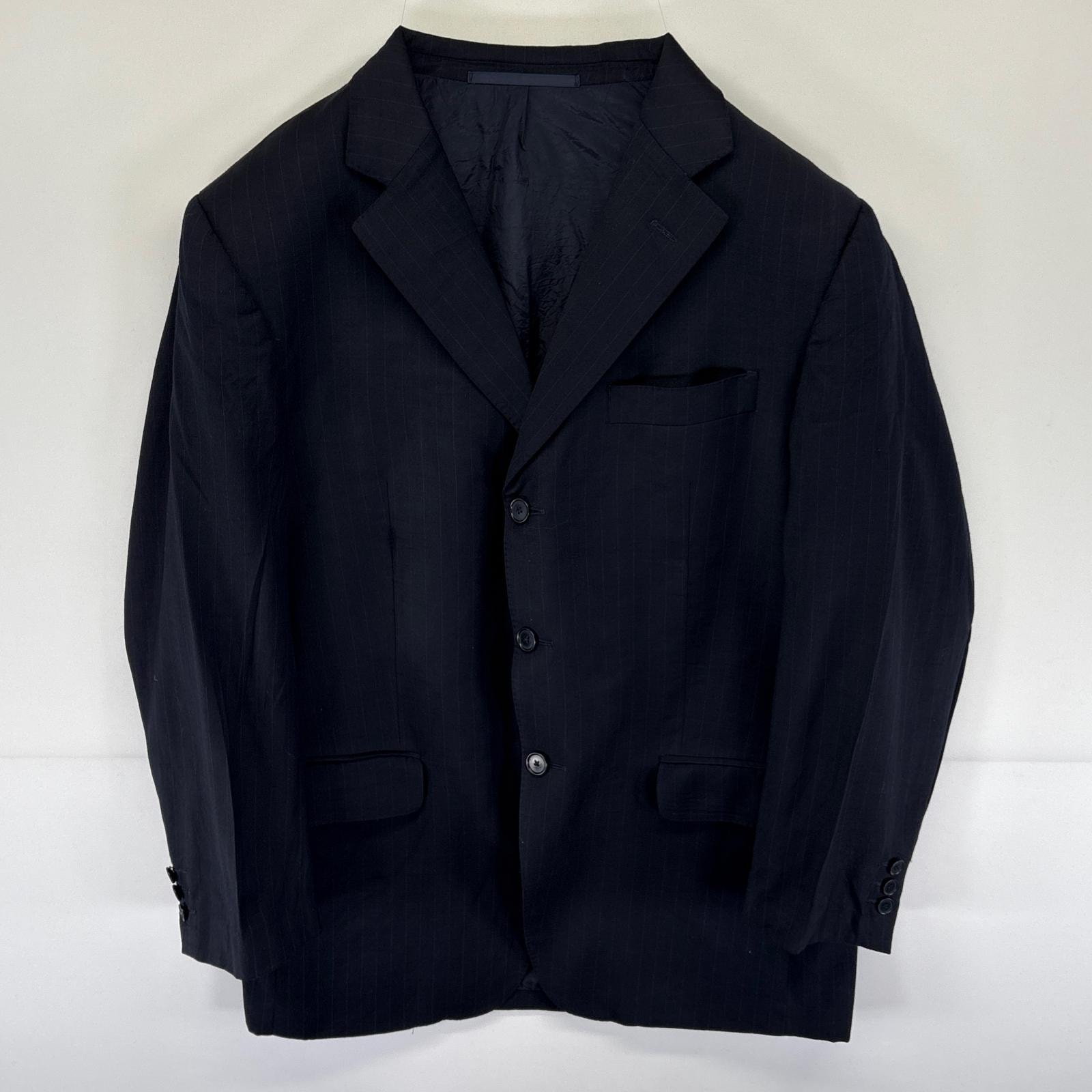 古着 バーバリー BURBERRY テーラードジャケット ブレザー スーツ ストライプ ウール 3ボタン ブラック メンズ