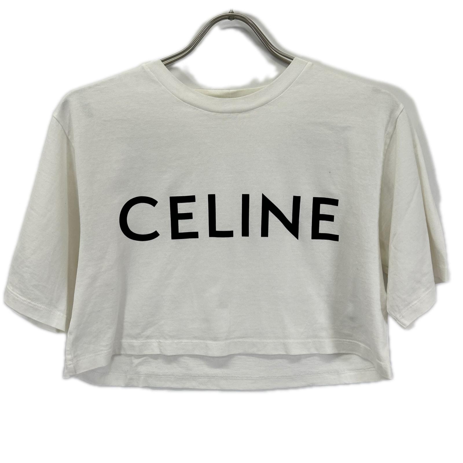 セリーヌ 2X761671Q.01EA ホワイト クロップド丈 半袖Tシャツ XS