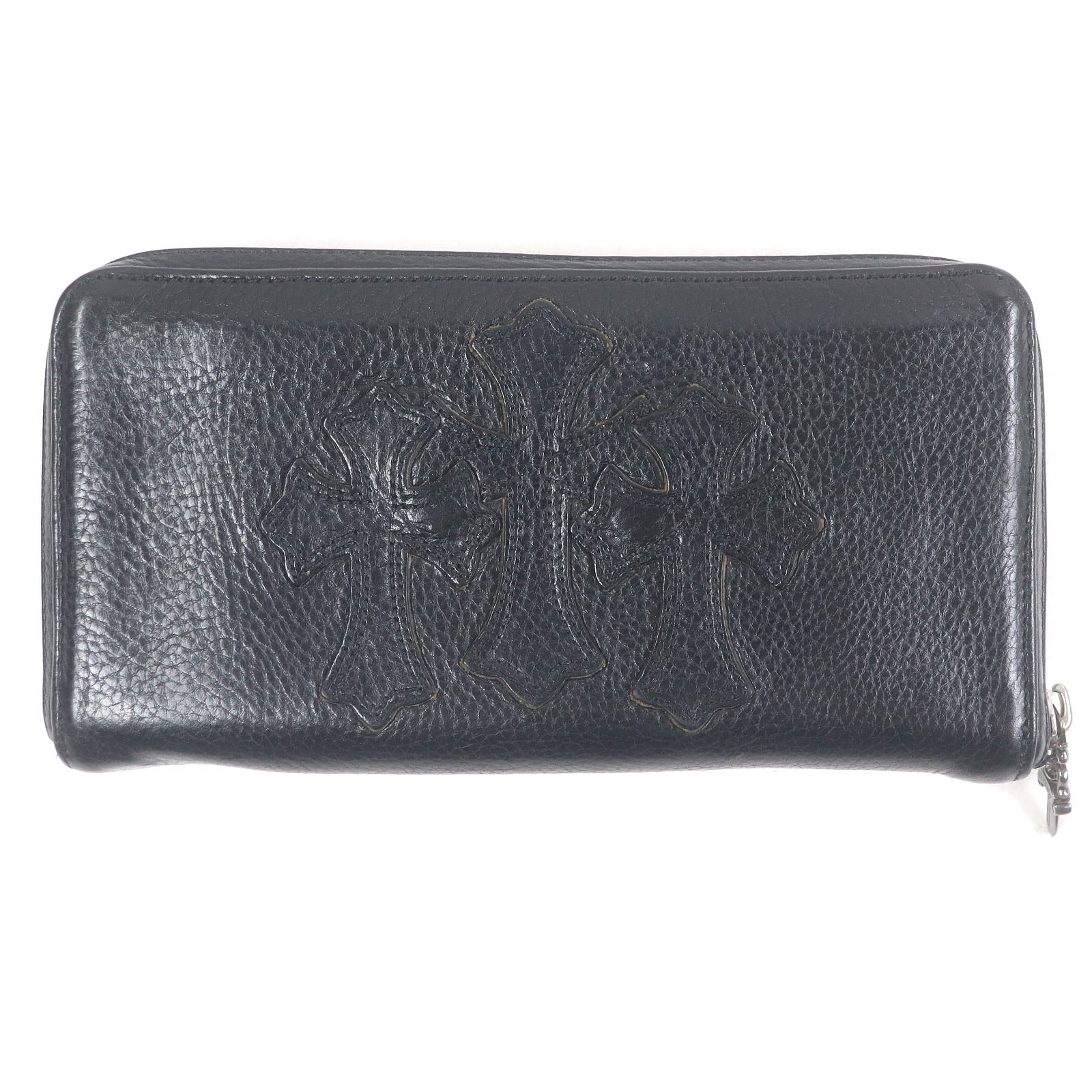 Chrome Hearts REC F Heavy Leather Zip Wallet / 3 Cemetary Cross "Black"
