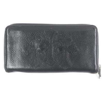 Chrome Hearts REC F Heavy Leather Zip Wallet / 3 Cemetary Cross "Black"