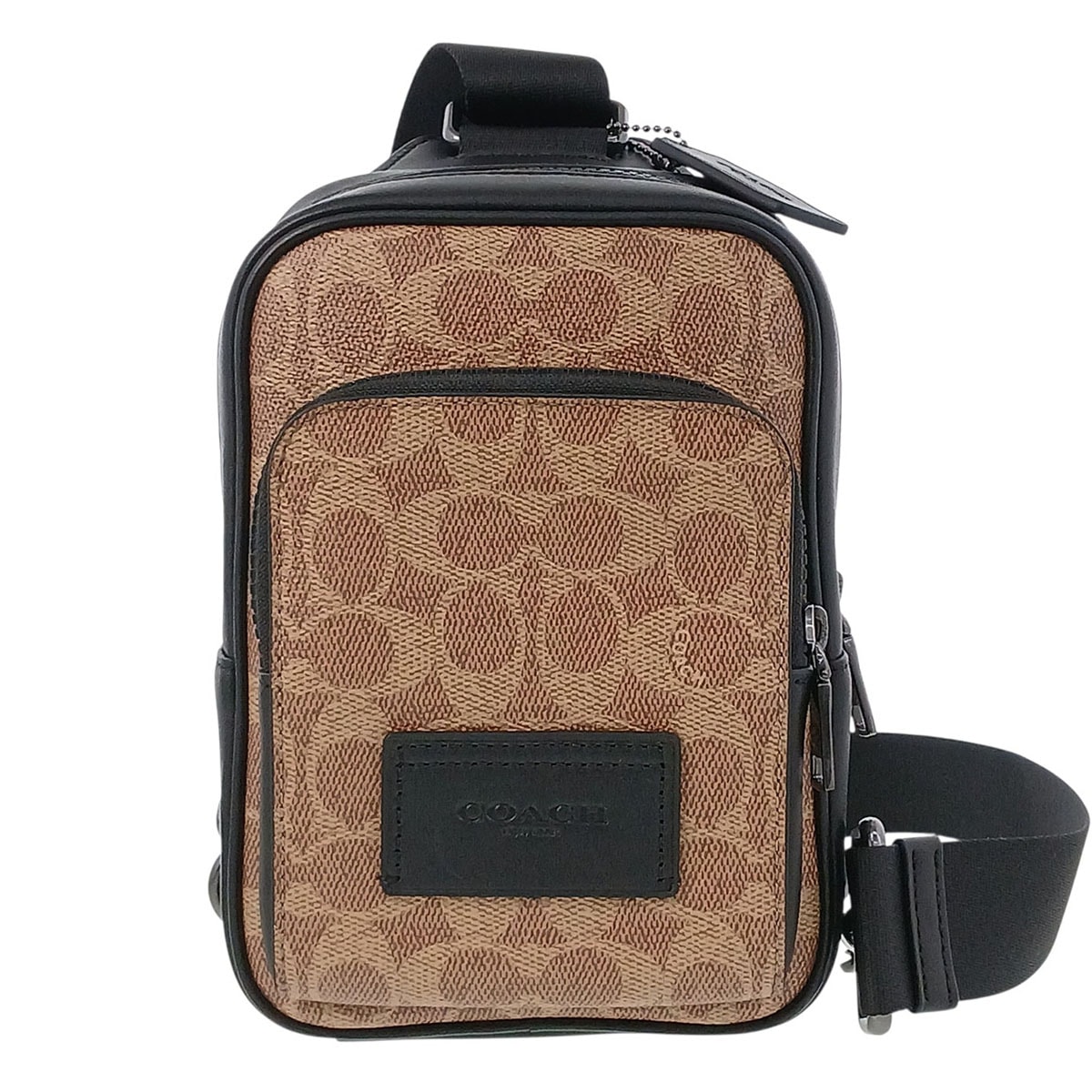 COACH コーチ レーサー スリングパック シグネチャー ショルダーバッグ CV763 コーティングキャンバス スムースレザー ブラック メンズ【中古】