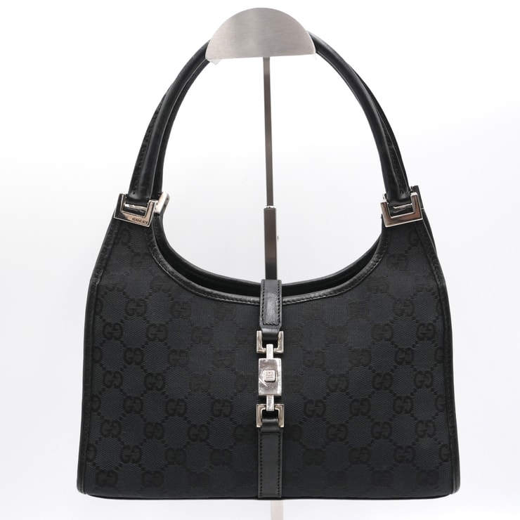 GUCCI(グッチ)ジャッキー ヴィンテージ ワンショルダーバッグ ハンドバッグ GGキャンバス ブラック レザー シルバー金具 レディース 0021068【中古】