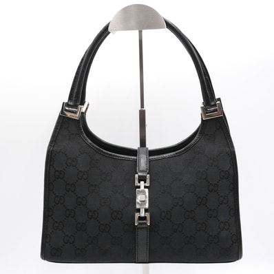 GUCCI(グッチ)ジャッキー ヴィンテージ ワンショルダーバッグ ハンドバッグ GGキャンバス ブラック レザー シルバー金具 レディース 0021068【中古】