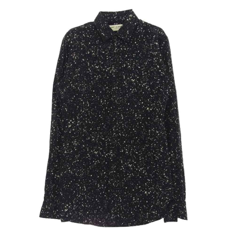 SAINT LAURENT サンローラン 長袖シャツ 15AW 376954 Y891J スプラッター エディ 総柄 レーヨン 長袖 シャツ ブラック系 36【中古】