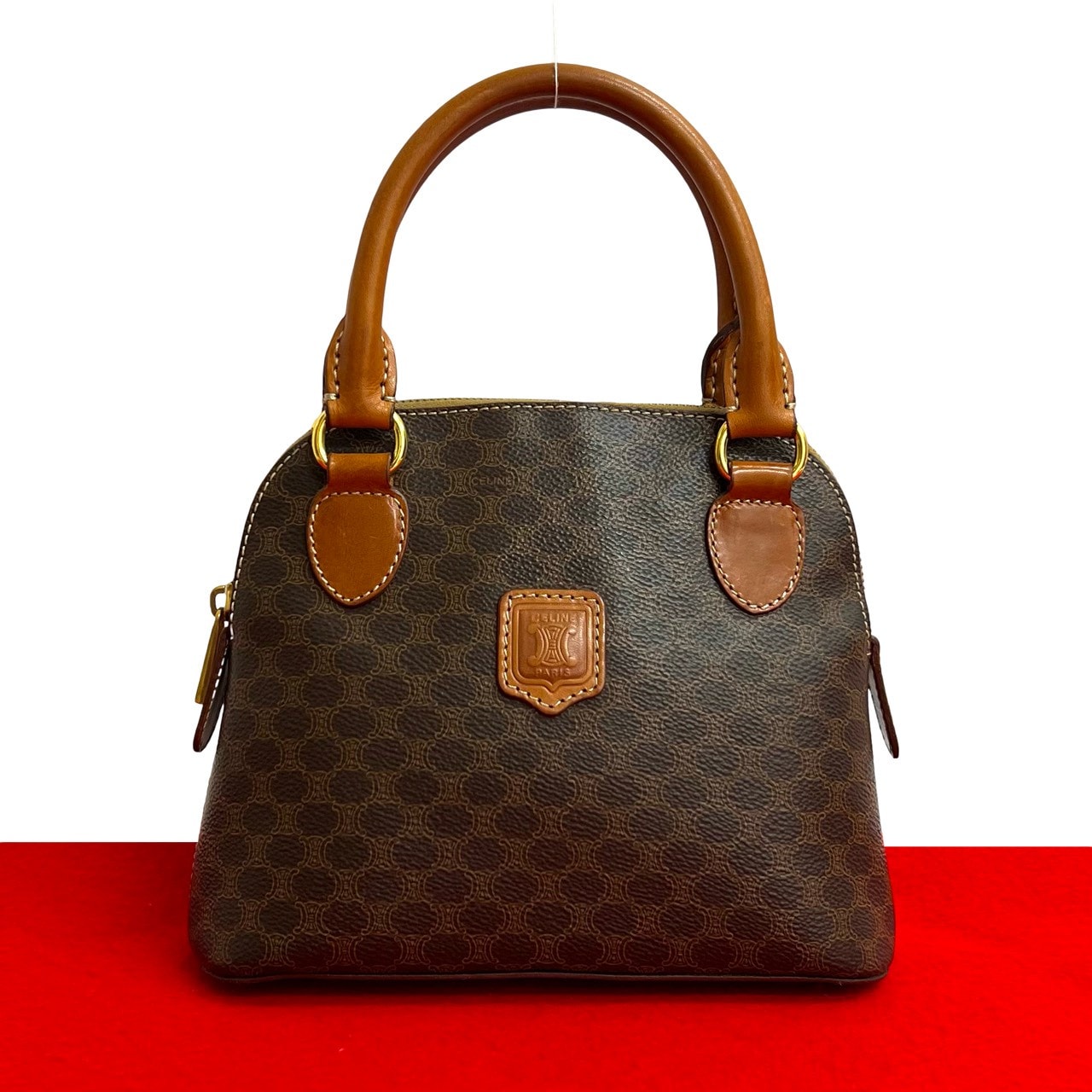 CELINE セリーヌ マカダム ブラゾン ロゴ 柄 レザー ハンドバッグ ブラウン
 18901