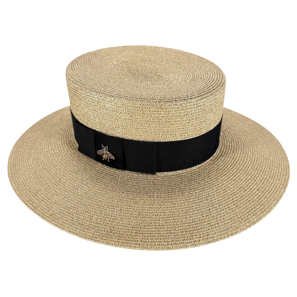 GUCCI グッチ 帽子 パピエハット ストローハット ラメファブリック Bee S56サイズ ファッションアイテム 454667 ファブリック ナイロン コットン ゴールド ゴールド金具 レディース 美品【中古品】