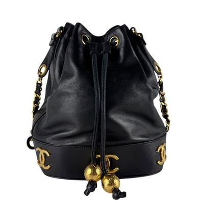 シャネル CHANEL ショルダーバッグ レザー/メタル ブラック/ゴールド レディース【中古】 z9336