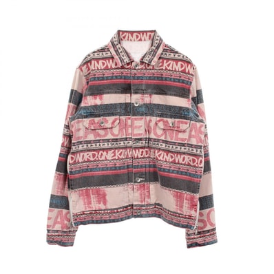 サカイ Sacai sacai × Eric Haze ヴィンテージ加工 総柄 デニムジャケット 衣料品 アウター コットン メンズ ピンク系 / マルチカラー 【中古】