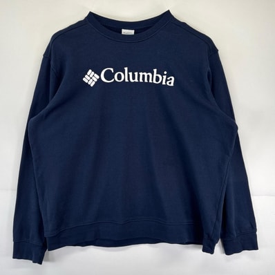 古着 コロンビア Columbia スウェット 大きいサイズ クルーネック トレーナー 大判ビックロゴプリントデザイン アウトドア 2XL ネイビー メンズ