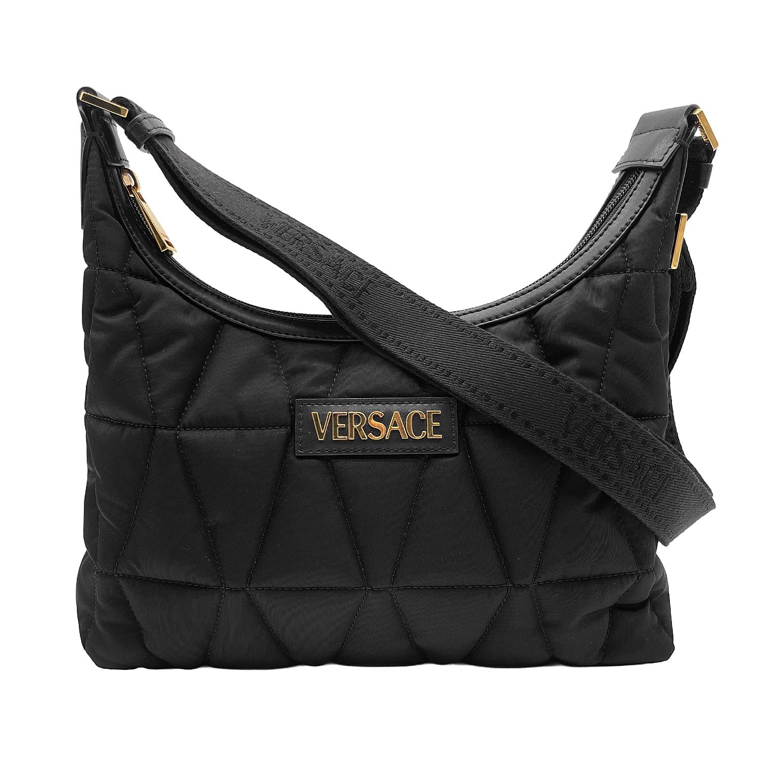 VERSACE ヴェルサーチ タグ ホーボー 2way ショルダーバッグ
ロゴ キルティング ナイロン ブラック レディース
【中古】
