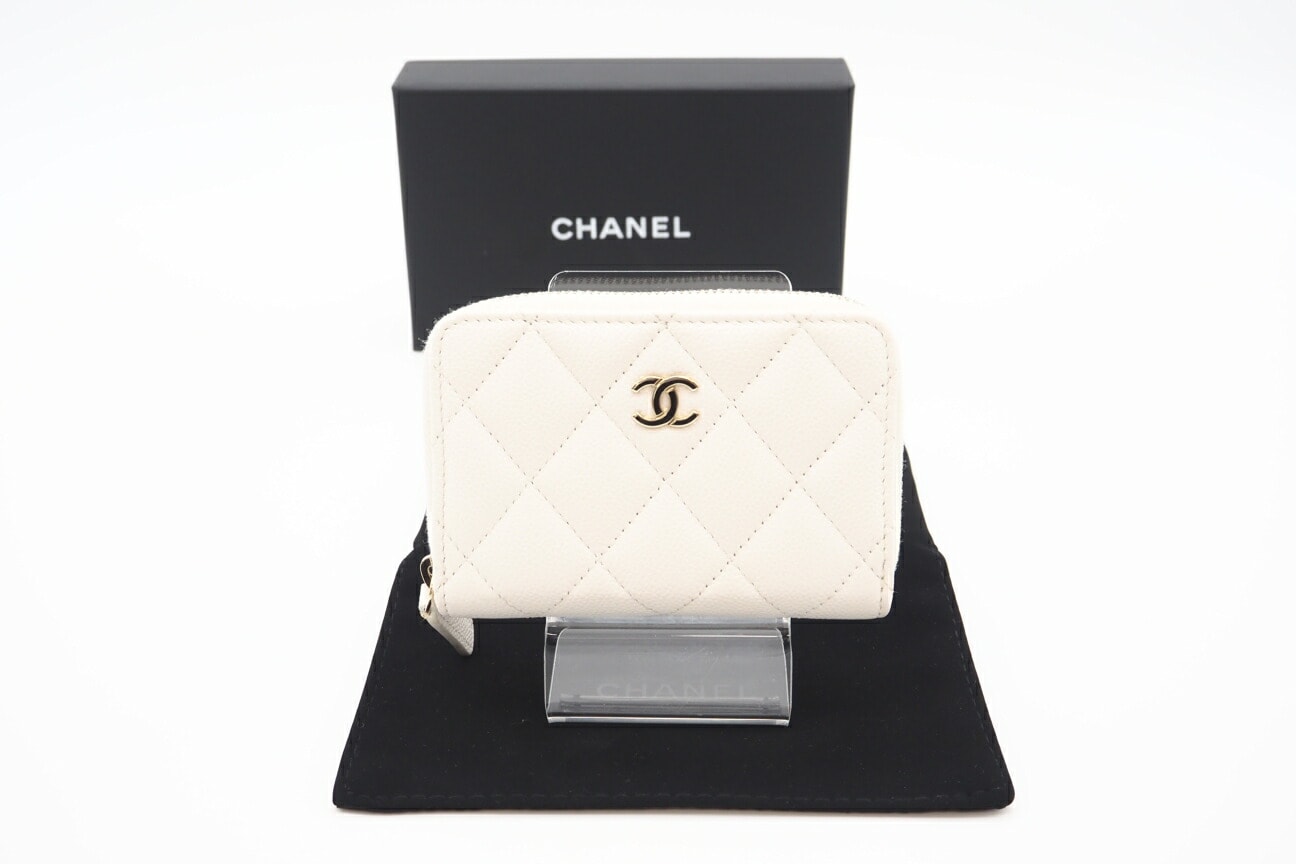 美品 CHANEL シャネル キャビアスキン クラシック ジップ コインパース AP0216 コインケース ホワイト グレインカーフレザー レディース