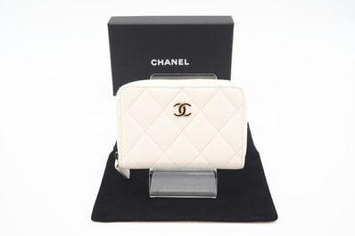 美品 CHANEL シャネル キャビアスキン クラシック ジップ コインパース AP0216 コインケース ホワイト グレインカーフレザー レディース