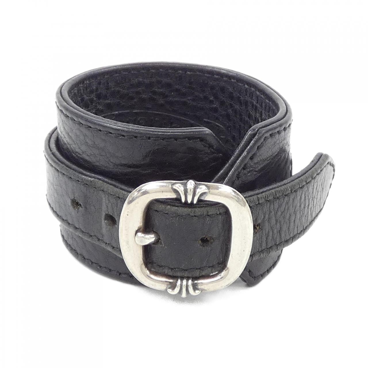 Chrome Hearts RR Tiny Buckle Leather Bracelet "Black/Silver"